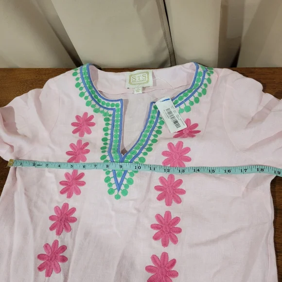 Sail to Sable Pink/Green Embroidered Maxi Size S NWT Resortwear Caftan - Picture 8 of 9